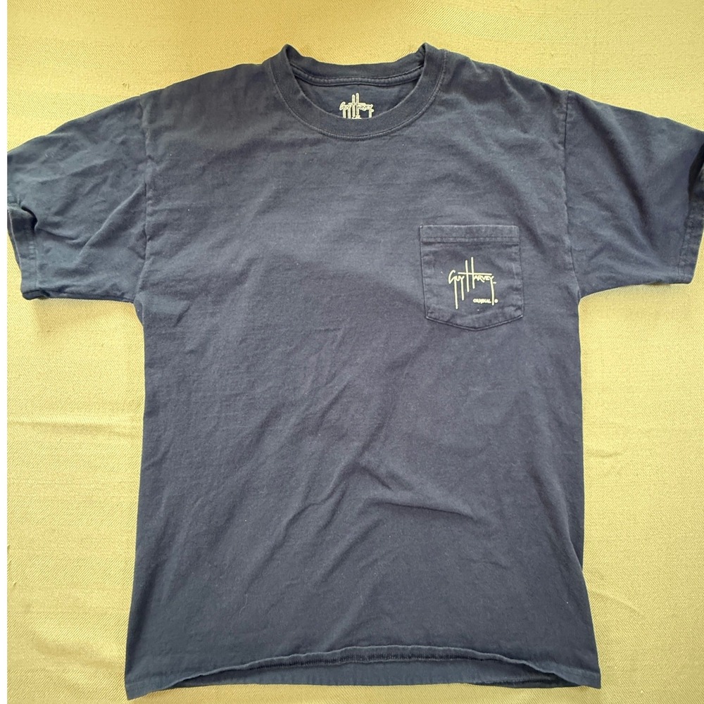 Guy Harvey Mens Navy Blue US Navy Hammerhead Shark Pocket T-Shirt Medium M 2152